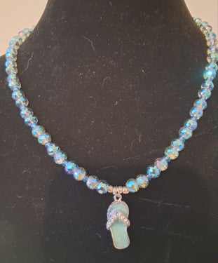 Necklace, blue glass beads