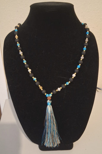 Natural Black Onyx with Blue and brown Tassel