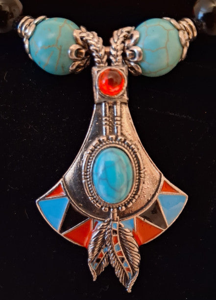 Necklace Turquoise and Red Beads