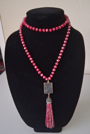 Necklace, Red Faux beads
