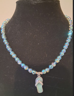 Necklace, blue glass beads